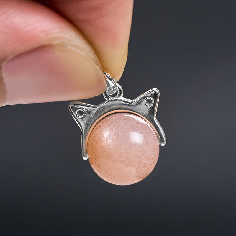 Collana con ciondolo a forma di gatto in argento sterling 925 con pietra di luna arancione naturale, motivo: Buddha Stones - image 5