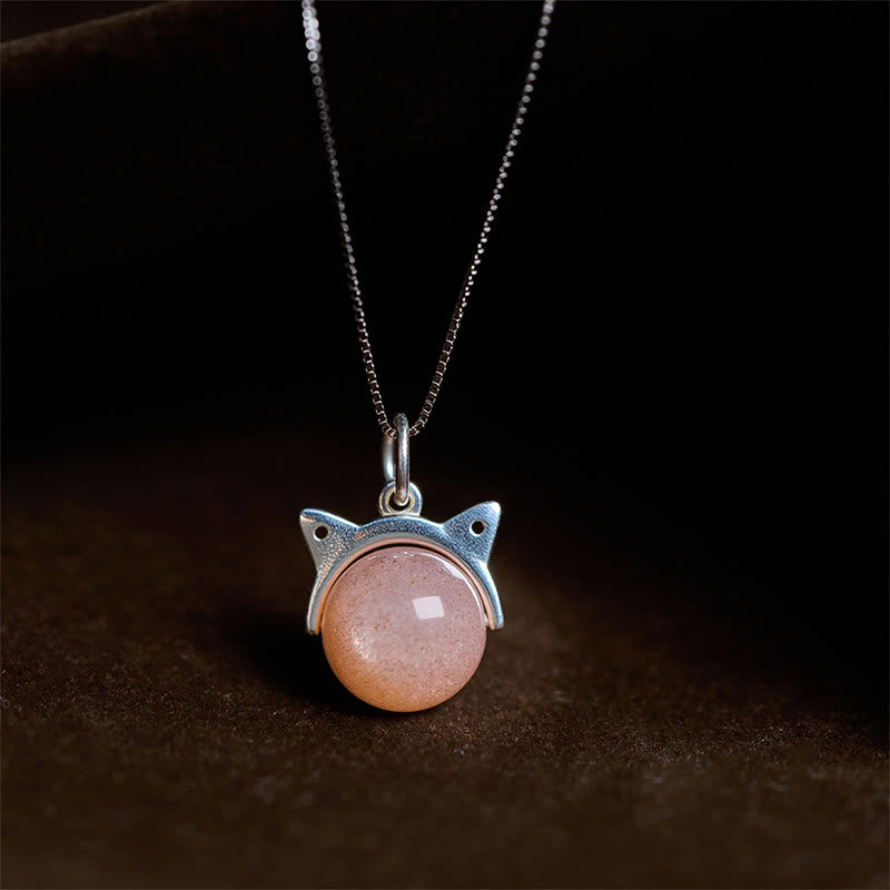 Collana con ciondolo a forma di gatto in argento sterling 925 con pietra di luna arancione naturale, motivo: Buddha Stones - Catena da 10 mm + 0,8 mm - image 0