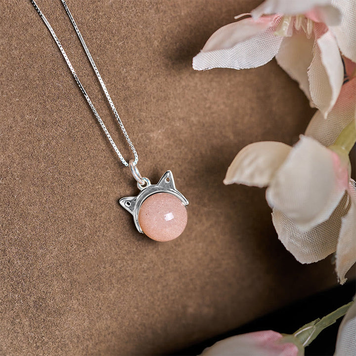 Collana con ciondolo a forma di gatto in argento sterling 925 con pietra di luna arancione naturale, motivo: Buddha Stones - image 2