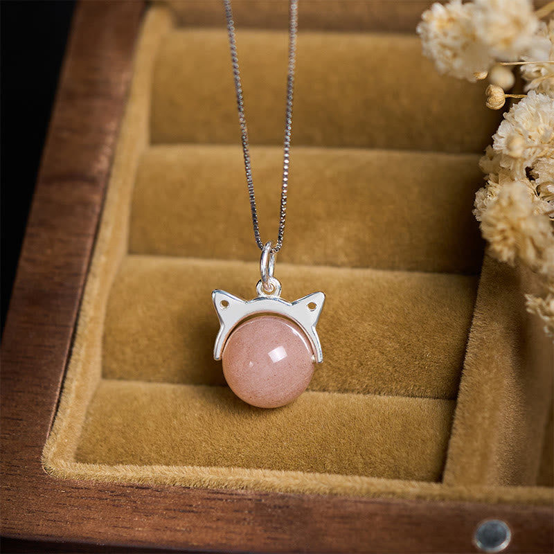 Collana con ciondolo a forma di gatto in argento sterling 925 con pietra di luna arancione naturale, motivo: Buddha Stones - image 1