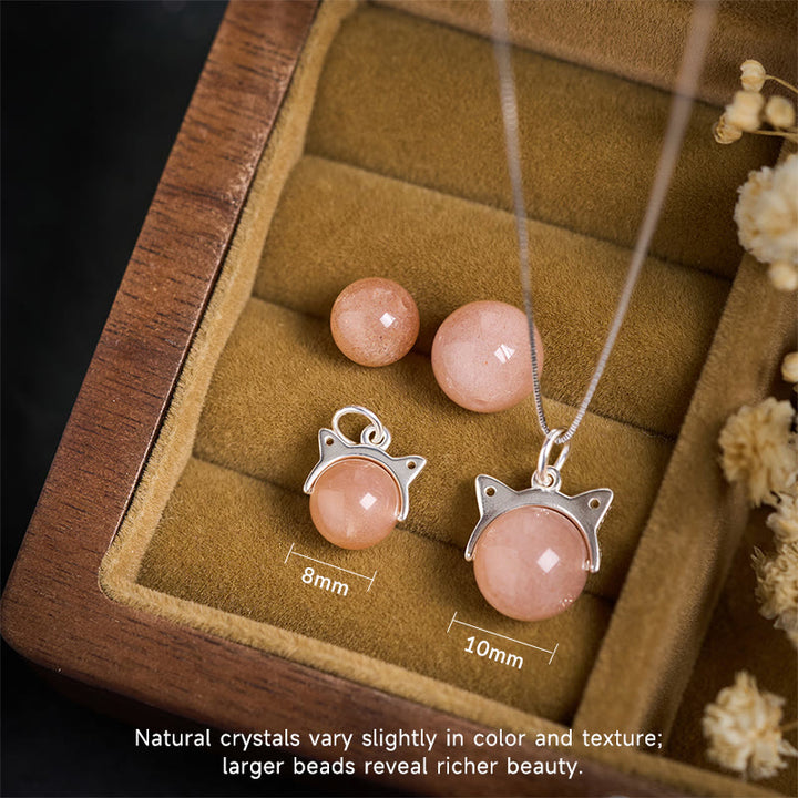 Collana con ciondolo a forma di gatto in argento sterling 925 con pietra di luna arancione naturale, motivo: Buddha Stones - image 3