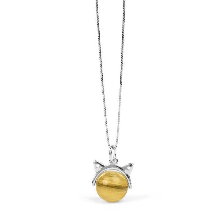 Collana con ciondolo a forma di gatto con lepidolite dorata naturale in argento sterling 925, motivo: Buddha Stones - image 6
