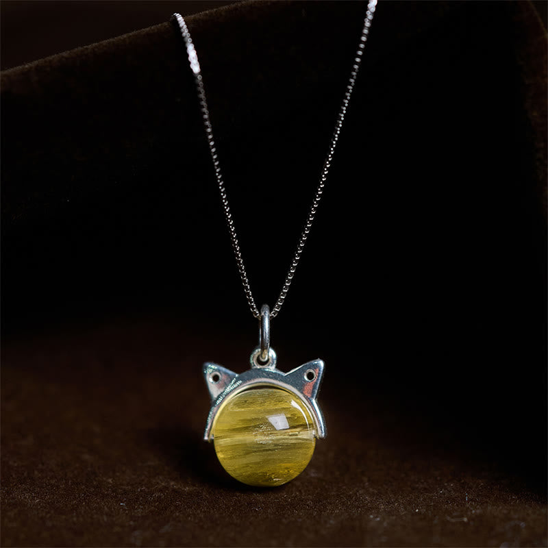 Collana con ciondolo a forma di gatto con lepidolite dorata naturale in argento sterling 925, motivo: Buddha Stones - Catena da 10 mm + 0,8 mm - image 0