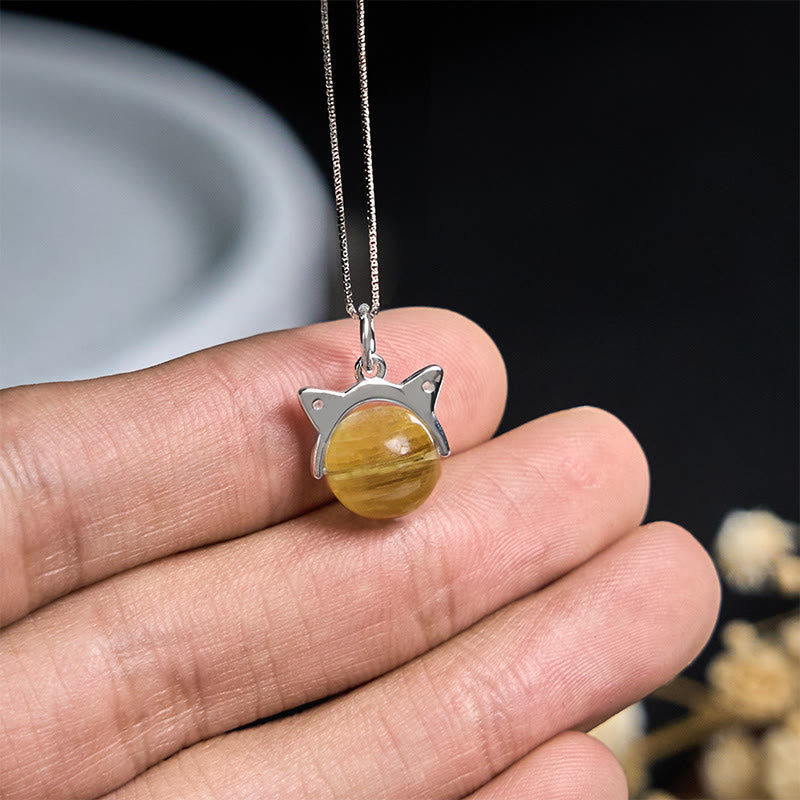 Collana con ciondolo a forma di gatto con lepidolite dorata naturale in argento sterling 925, motivo: Buddha Stones - image 4