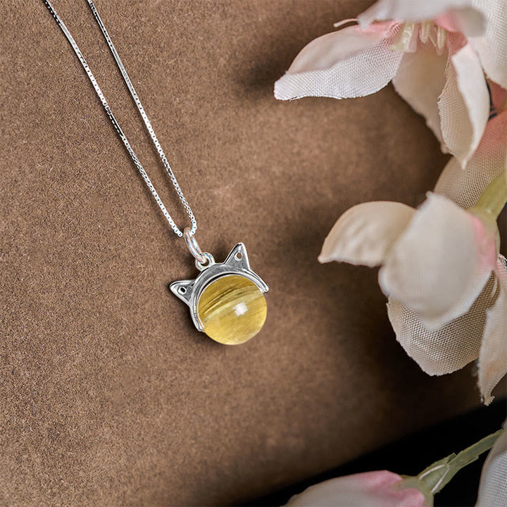 Collana con ciondolo a forma di gatto con lepidolite dorata naturale in argento sterling 925, motivo: Buddha Stones - image 2
