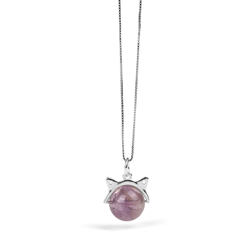 Collana con ciondolo a forma di gatto positivo in argento sterling 925 con ametista arcobaleno naturale Buddha Stones - image 6