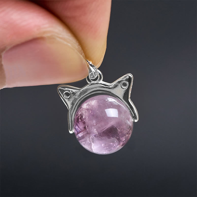 Collana con ciondolo a forma di gatto positivo in argento sterling 925 con ametista arcobaleno naturale Buddha Stones - image 5