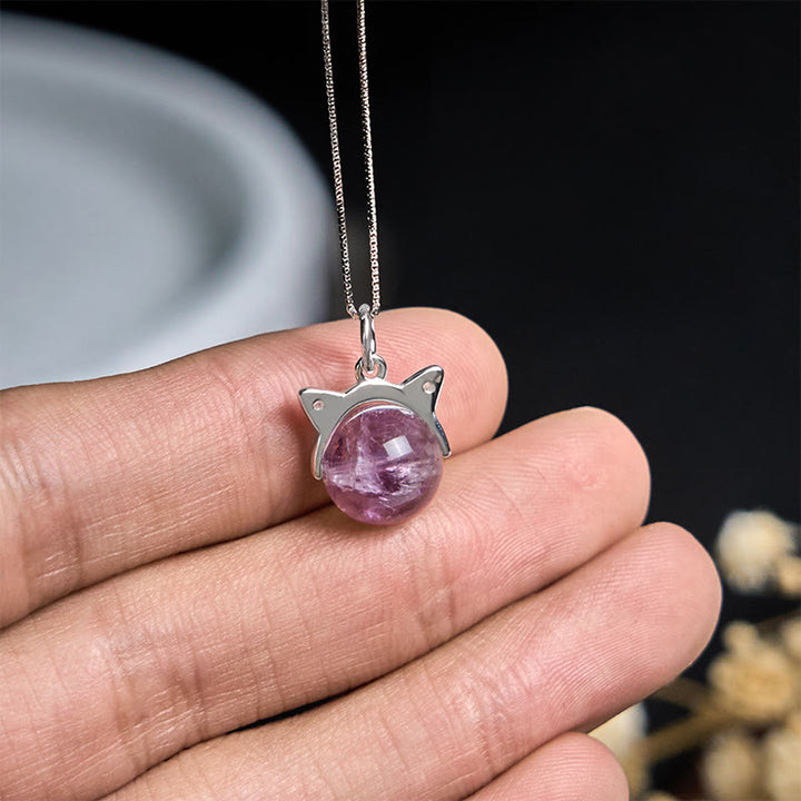 Collana con ciondolo a forma di gatto positivo in argento sterling 925 con ametista arcobaleno naturale Buddha Stones - image 4