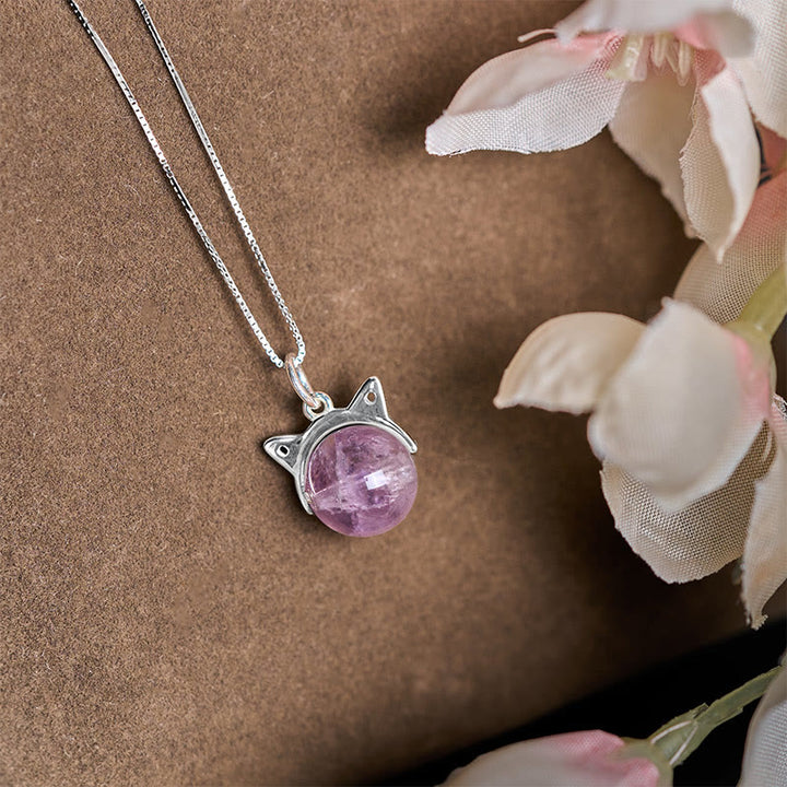 Collana con ciondolo a forma di gatto positivo in argento sterling 925 con ametista arcobaleno naturale Buddha Stones - image 2