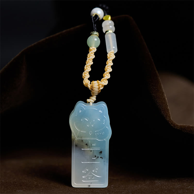 Collana con ciondolo a forma di gatto in giada naturale Xiuyan con pietre Buddha Stones - Gatto di giada Xiuyan - image 0