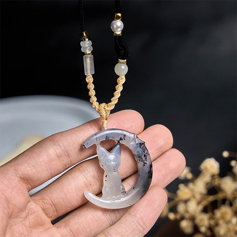 Collana Buddha Stones naturale Xiuyan con luna crescente e gatto in equilibrio - image 4