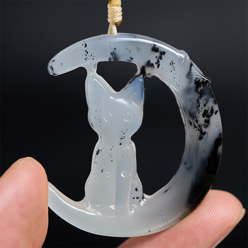 Collana Buddha Stones naturale Xiuyan con luna crescente e gatto in equilibrio - image 6