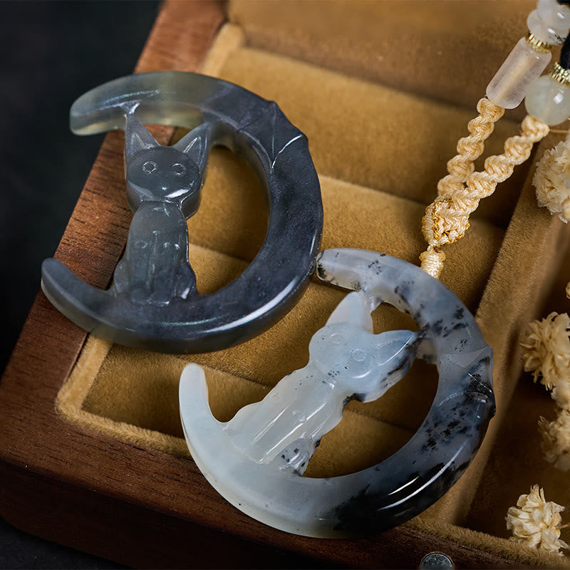 Collana Buddha Stones naturale Xiuyan con luna crescente e gatto in equilibrio - image 3