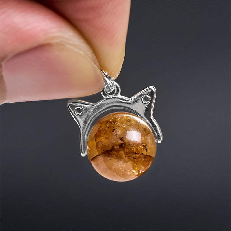 Collana con ciondolo a forma di gatto con inclusione naturale in argento sterling 925, quarzo giallo a forma di fiore di Buddha, pietre Buddha Stones - image 5