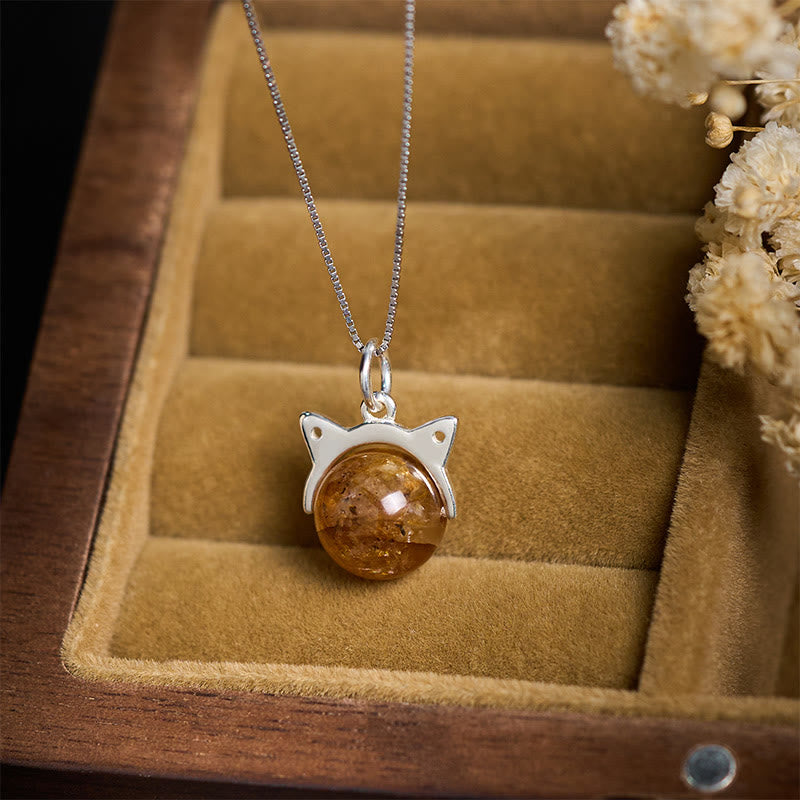 Collana con ciondolo a forma di gatto con inclusione naturale in argento sterling 925, quarzo giallo a forma di fiore di Buddha, pietre Buddha Stones - image 2