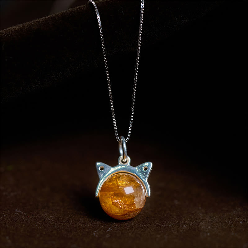 Collana con ciondolo a forma di gatto con inclusione naturale in argento sterling 925, quarzo giallo a forma di fiore di Buddha, pietre Buddha Stones - Catena da 10 mm + 0,8 mm - image 0