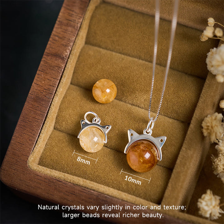 Collana con ciondolo a forma di gatto con inclusione naturale in argento sterling 925, quarzo giallo a forma di fiore di Buddha, pietre Buddha Stones - image 3