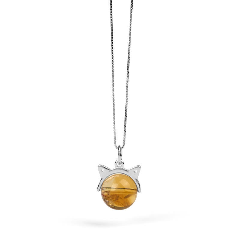 Collana con ciondolo a forma di gatto con citrino naturale in argento sterling 925, motivo: Buddha Stones - image 6