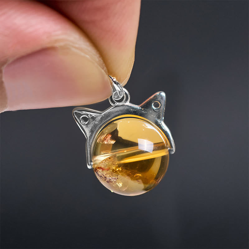 Collana con ciondolo a forma di gatto con citrino naturale in argento sterling 925, motivo: Buddha Stones - image 5