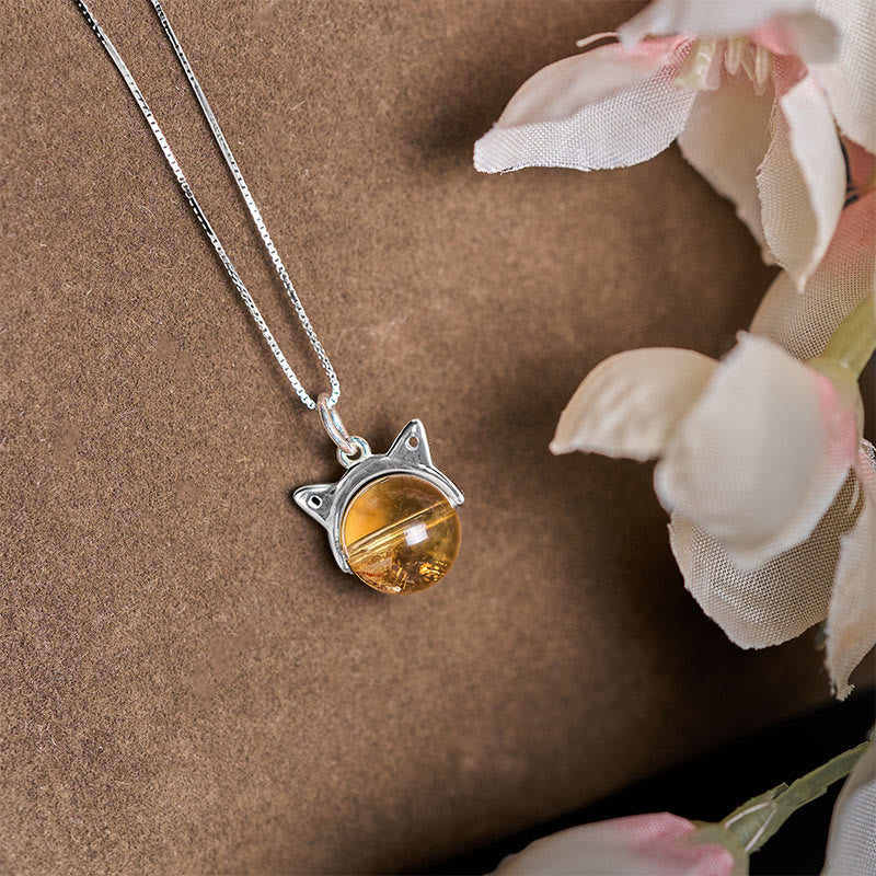 Collana con ciondolo a forma di gatto con citrino naturale in argento sterling 925, motivo: Buddha Stones - image 2