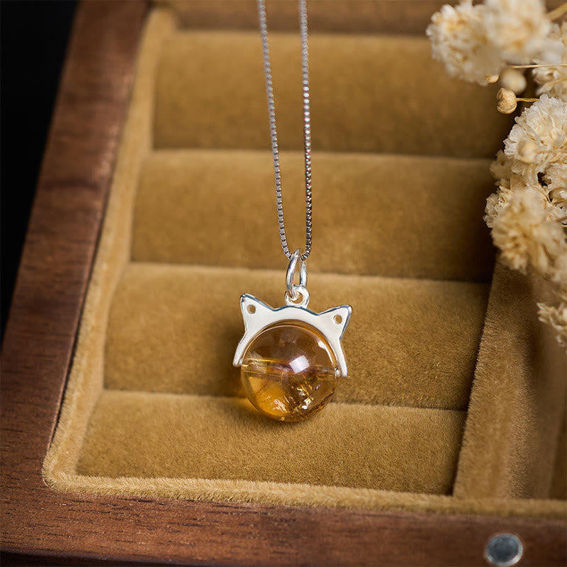 Collana con ciondolo a forma di gatto con citrino naturale in argento sterling 925, motivo: Buddha Stones - image 1