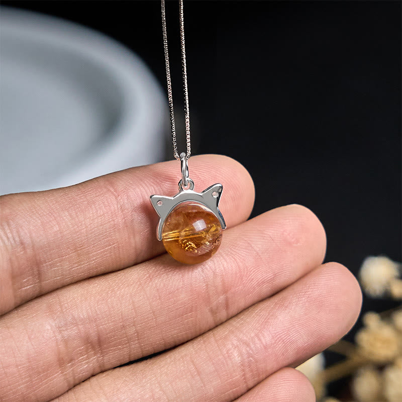 Collana con ciondolo a forma di gatto con citrino naturale in argento sterling 925, motivo: Buddha Stones - image 4