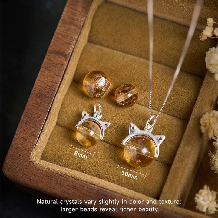 Collana con ciondolo a forma di gatto con citrino naturale in argento sterling 925, motivo: Buddha Stones - image 3