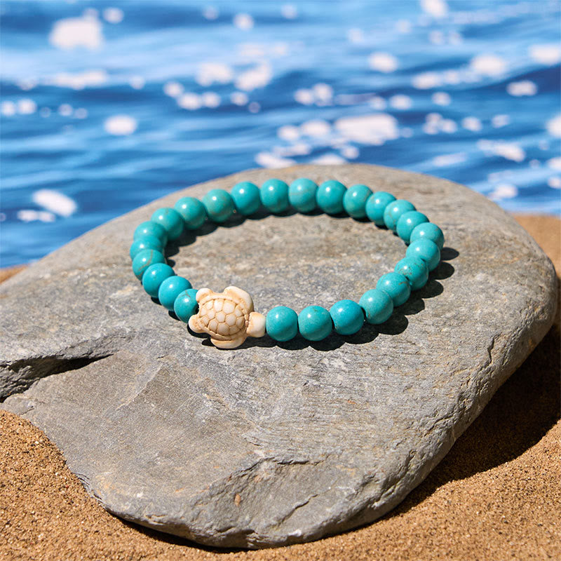 Bracciale della saggezza in pietra naturale con tartaruga marina, turchese e agata screpolata Buddha Stones - image 2
