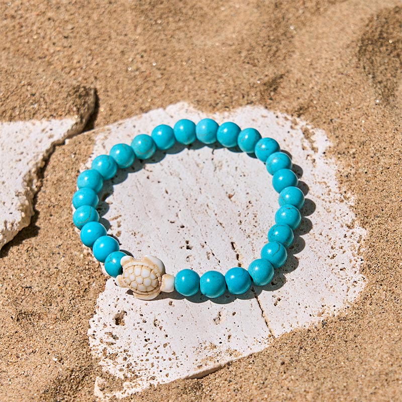 Bracciale della saggezza in pietra naturale con tartaruga marina, turchese e agata screpolata Buddha Stones - image 1