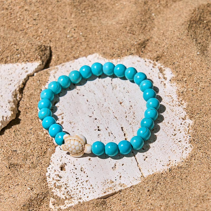Bracciale della saggezza in pietra naturale con tartaruga marina, turchese e agata screpolata Buddha Stones - image 1