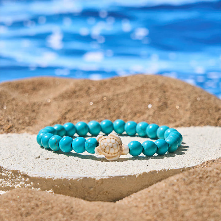 Bracciale della saggezza in pietra naturale con tartaruga marina, turchese e agata screpolata Buddha Stones - Turchese (circonferenza polso: 15-18 cm) - image 0