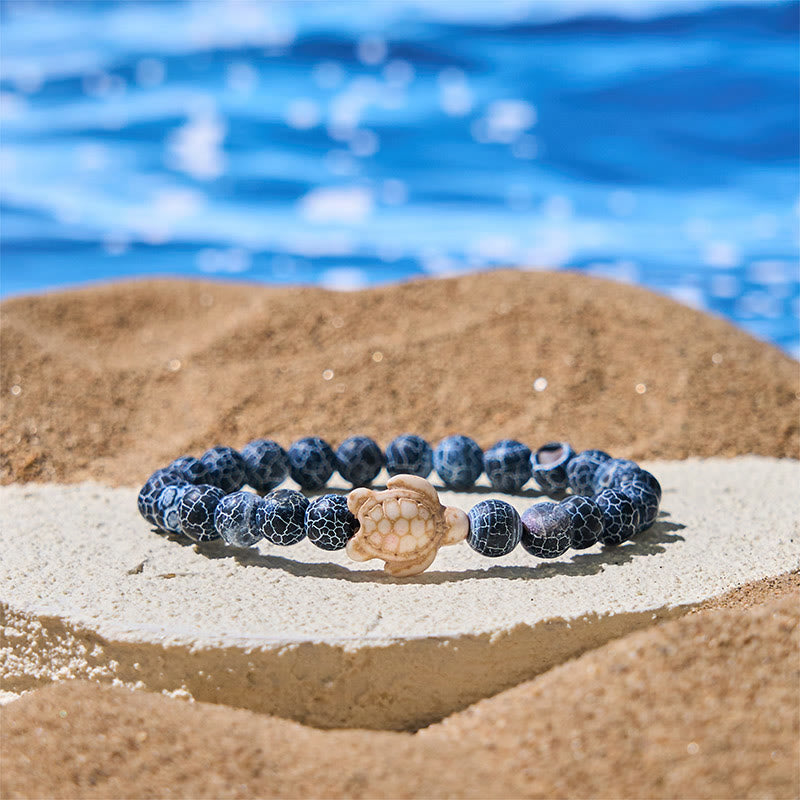 Bracciale della saggezza in pietra naturale con tartaruga marina, turchese e agata screpolata Buddha Stones - Agata screpolata (circonferenza del polso: 15-18 cm) - image 4