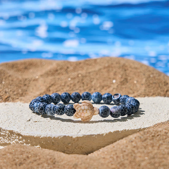 Bracciale della saggezza in pietra naturale con tartaruga marina, turchese e agata screpolata Buddha Stones - Agata screpolata (circonferenza del polso: 15-18 cm) - image 4