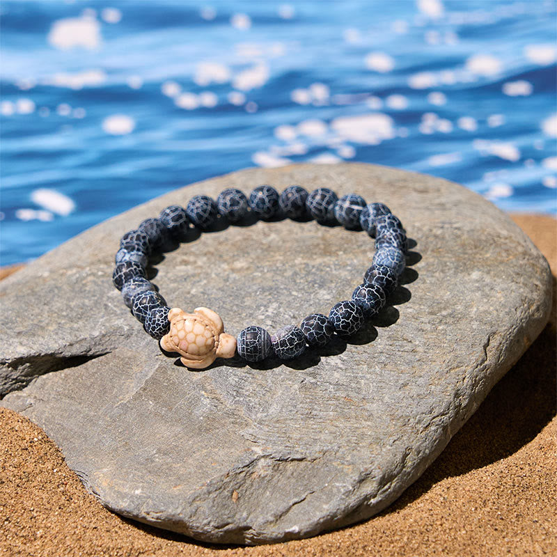 Bracciale della saggezza in pietra naturale con tartaruga marina, turchese e agata screpolata Buddha Stones - image 6