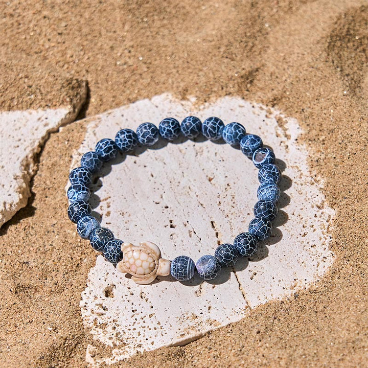 Bracciale della saggezza in pietra naturale con tartaruga marina, turchese e agata screpolata Buddha Stones - image 5
