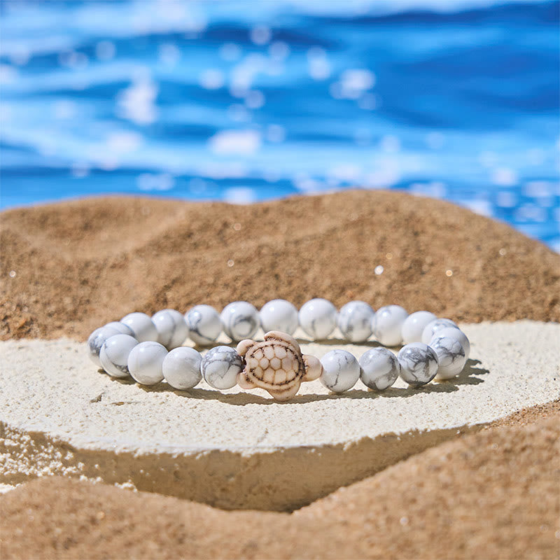 Bracciale della saggezza in pietra naturale con tartaruga marina, turchese e agata screpolata Buddha Stones - Turchese bianco (circonferenza polso: 15-18 cm) - image 8