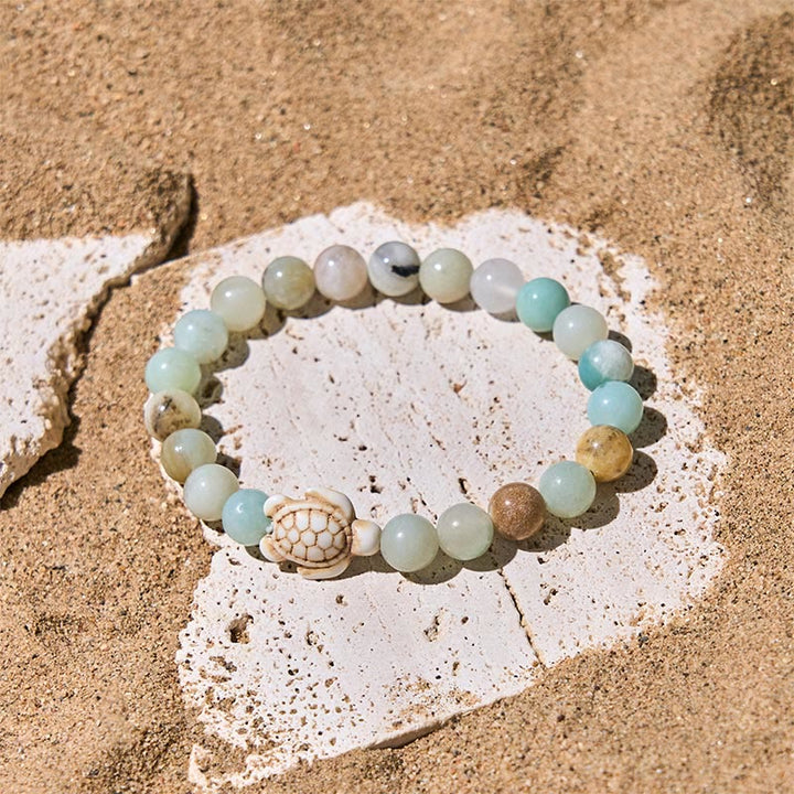 Bracciale della saggezza in pietra naturale con tartaruga marina, turchese e agata screpolata Buddha Stones - image 13
