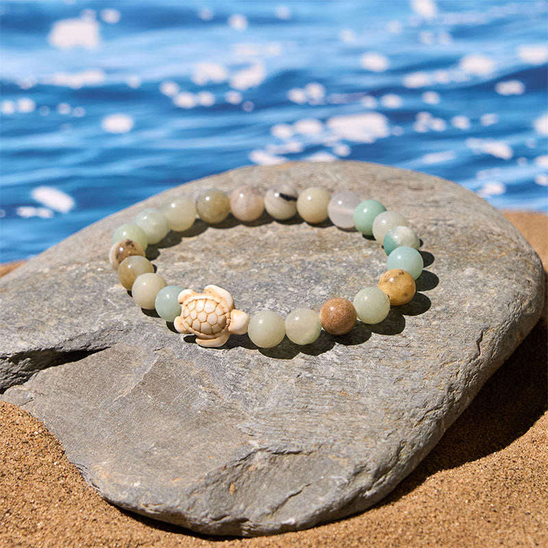 Bracciale della saggezza in pietra naturale con tartaruga marina, turchese e agata screpolata Buddha Stones - image 14