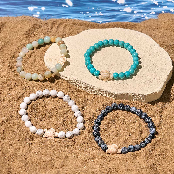 Bracciale della saggezza in pietra naturale con tartaruga marina, turchese e agata screpolata Buddha Stones - image 16