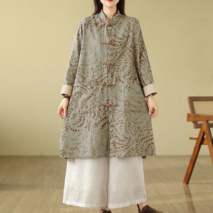 Cappotto da donna con foglie di vite e bottoni a rana, con tasche, in Buddha Stones - image 2