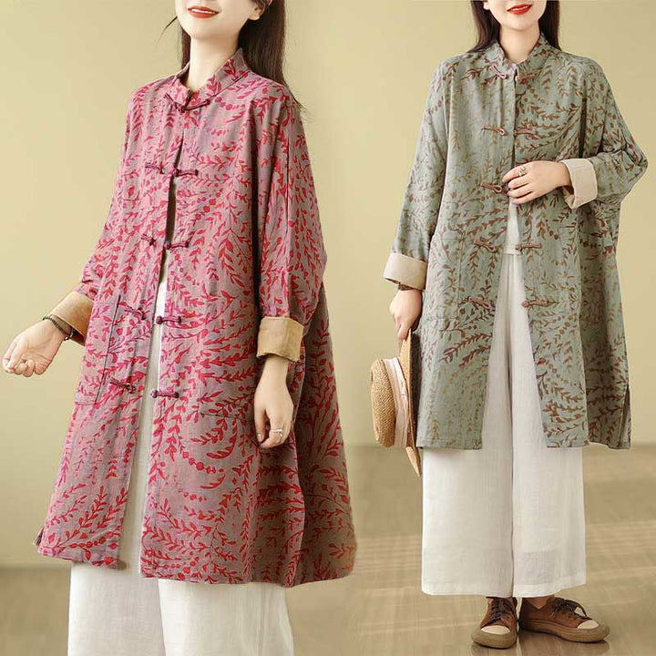 Cappotto da donna con foglie di vite e bottoni a rana, con tasche, in Buddha Stones - image 6