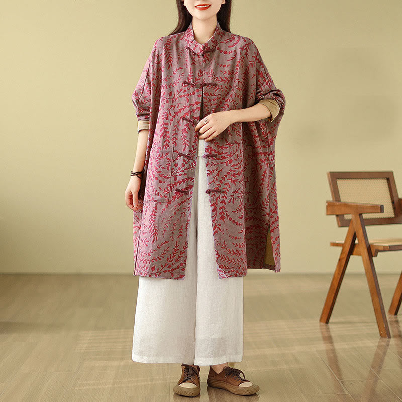 Cappotto da donna con foglie di vite e bottoni a rana, con tasche, in Buddha Stones - RossoViolaPale - US14, UK/AU18, EU46 (2XL) - image 7
