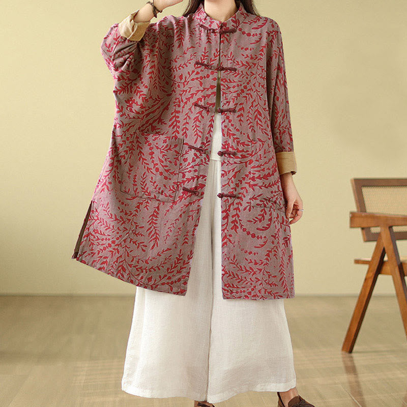 Cappotto da donna con foglie di vite e bottoni a rana, con tasche, in Buddha Stones - image 12