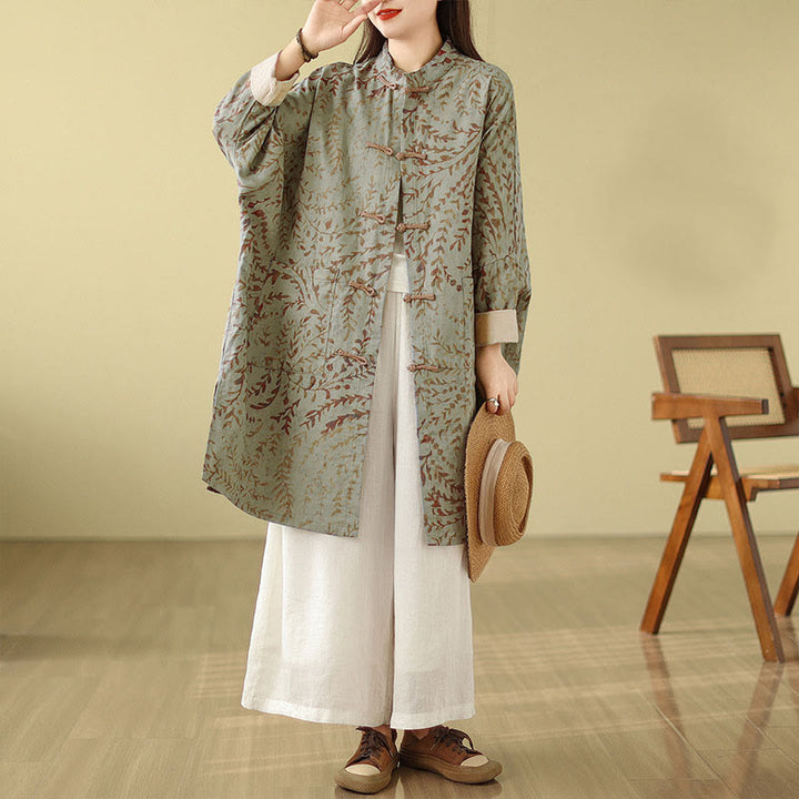 Cappotto da donna con foglie di vite e bottoni a rana, con tasche, in Buddha Stones - image 5
