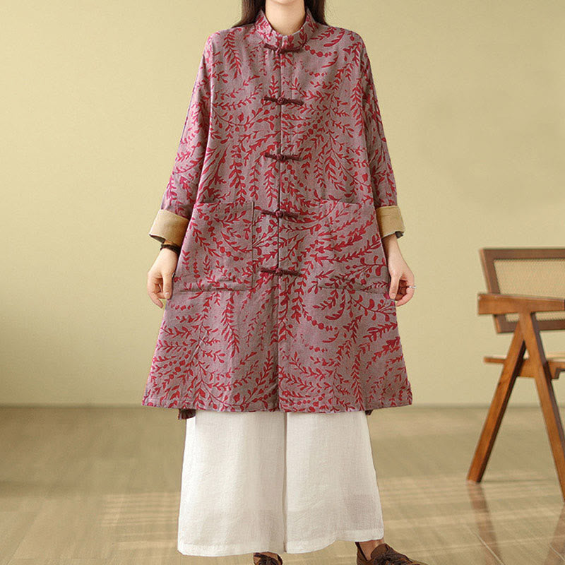 Cappotto da donna con foglie di vite e bottoni a rana, con tasche, in Buddha Stones - image 10