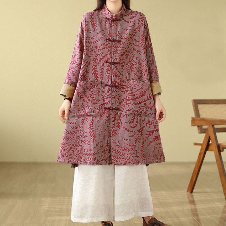 Cappotto da donna con foglie di vite e bottoni a rana, con tasche, in Buddha Stones - image 10