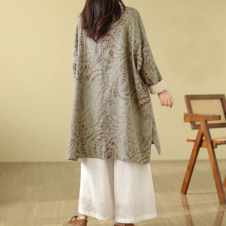 Cappotto da donna con foglie di vite e bottoni a rana, con tasche, in Buddha Stones - image 3