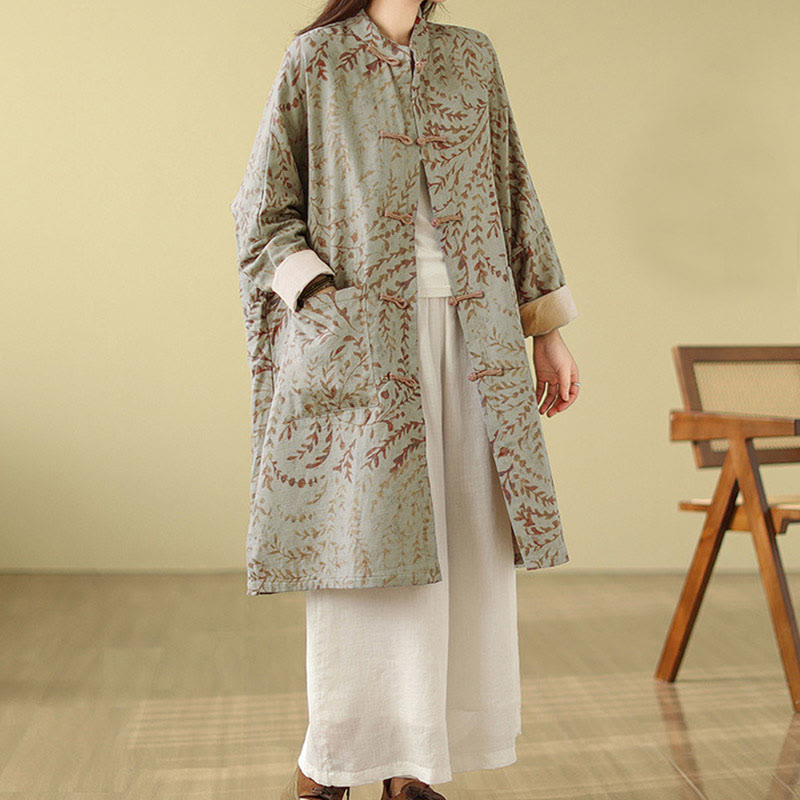 Cappotto da donna con foglie di vite e bottoni a rana, con tasche, in Buddha Stones - image 4