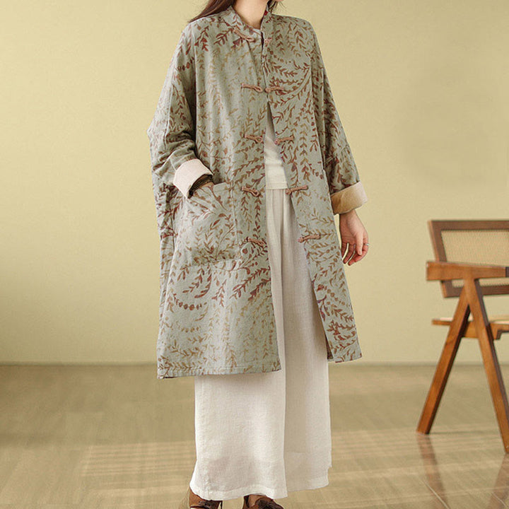 Cappotto da donna con foglie di vite e bottoni a rana, con tasche, in Buddha Stones - image 4