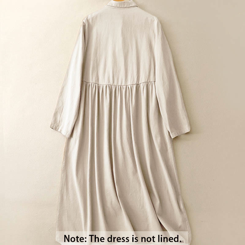 Abito midi in cotone con revers e bottoni in tinta unita, a maniche lunghe, stile Buddha Stones Commute - image 1